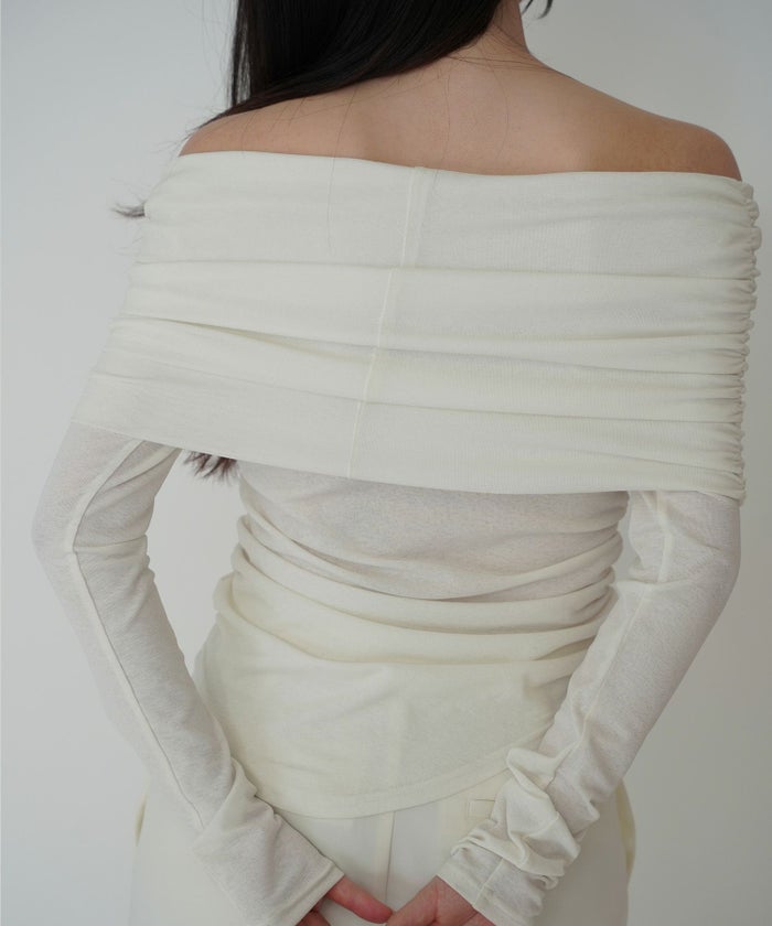 シアー オフショル プルオーバー カットソー ホワイト/ブラック/フリー/長袖