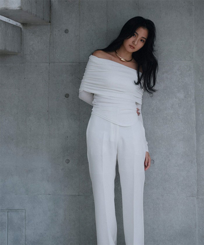 シアー オフショル プルオーバー カットソー ホワイト/ブラック/フリー/長袖