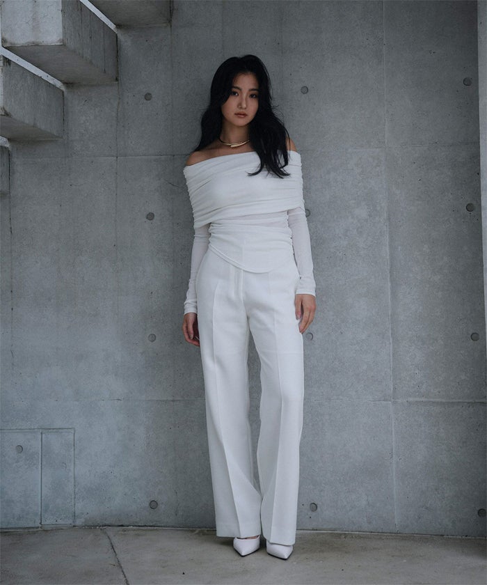 シアー オフショル プルオーバー カットソー ホワイト/ブラック/フリー/長袖