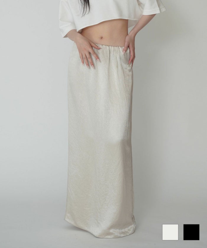 アセテート サテン スカート Iライン 光沢 アイボリー ブラック フリー アセテート サテン スカート KINO THE KEI
