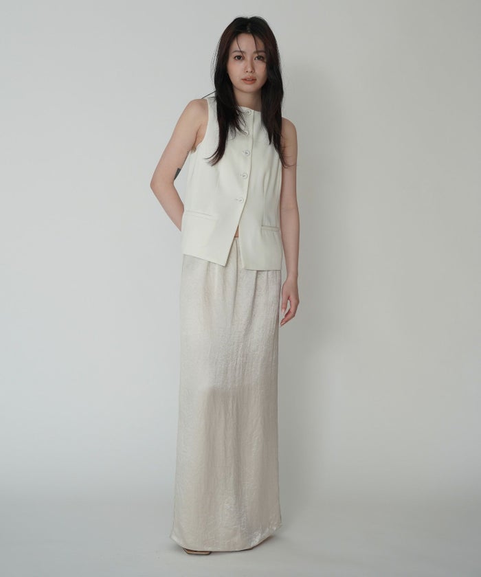 アセテート サテン スカート Iライン 光沢 アイボリー/ブラック/フリー/ロング丈