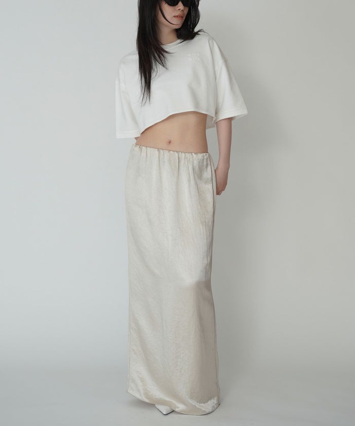 アセテート サテン スカート Iライン 光沢 アイボリー/ブラック/フリー/ロング丈