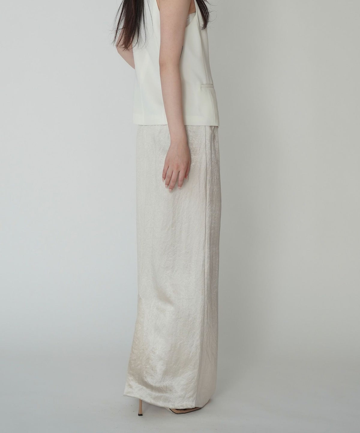 アセテート サテン スカート Iライン 光沢 アイボリー/ブラック/フリー/ロング丈