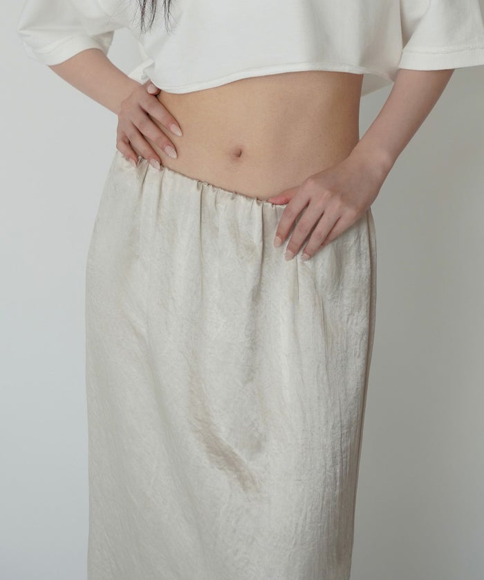 アセテート サテン スカート Iライン 光沢 アイボリー/ブラック/フリー/ロング丈