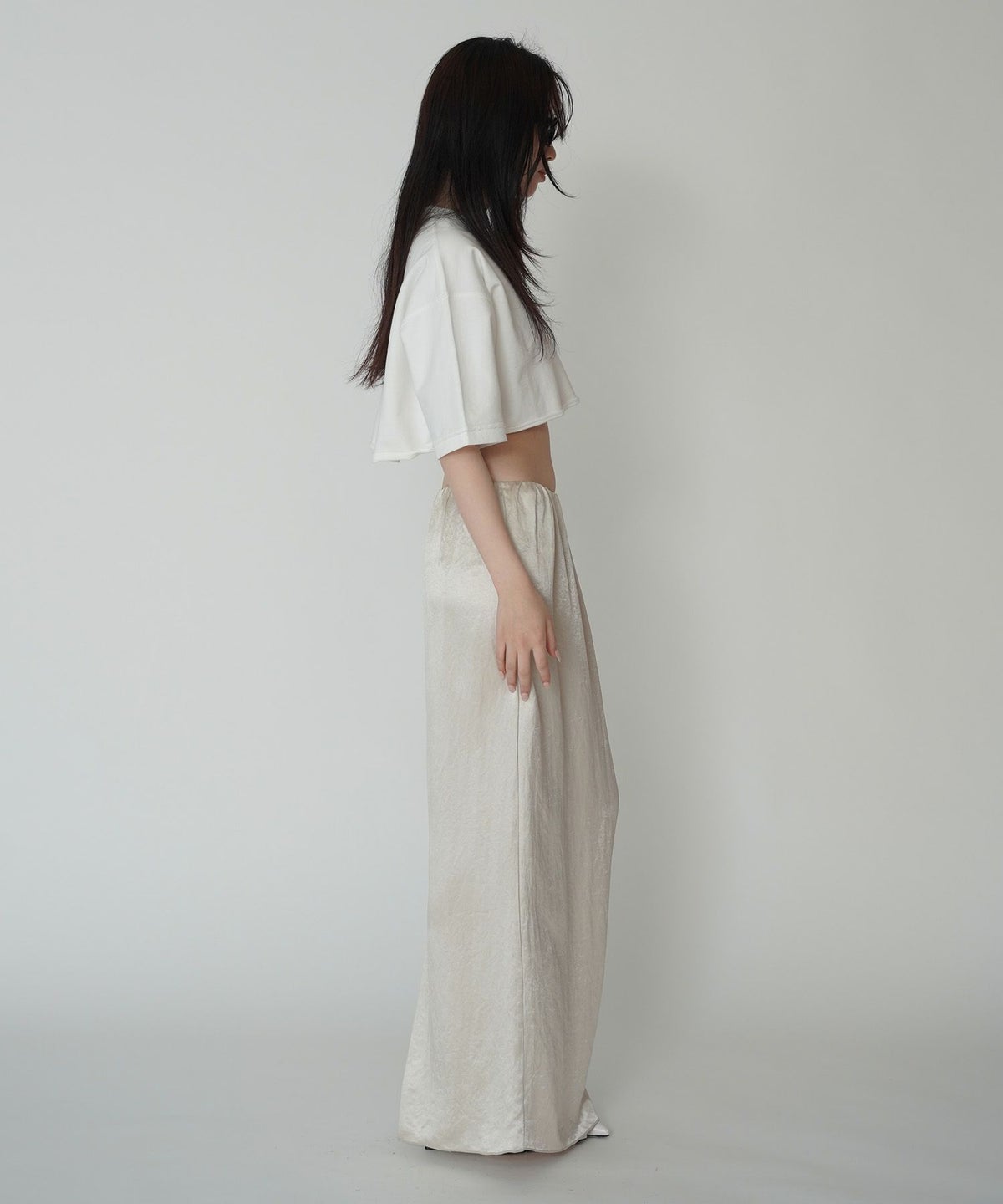アセテート サテン スカート Iライン 光沢 アイボリー/ブラック/フリー/ロング丈