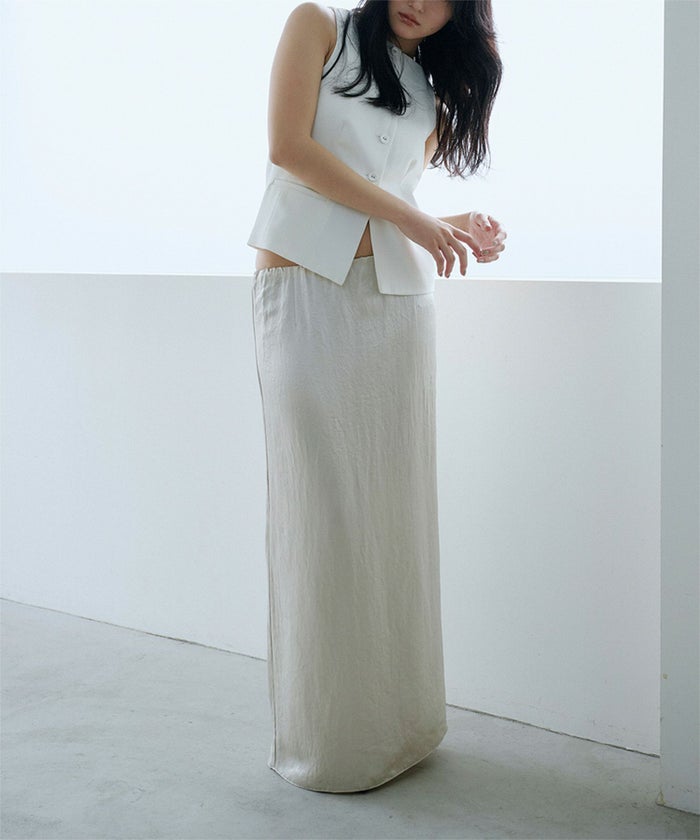 アセテート サテン スカート Iライン 光沢 アイボリー/ブラック/フリー/ロング丈