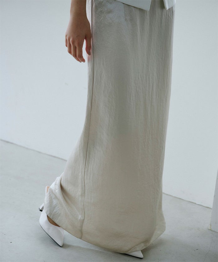 アセテート サテン スカート Iライン 光沢 アイボリー/ブラック/フリー/ロング丈