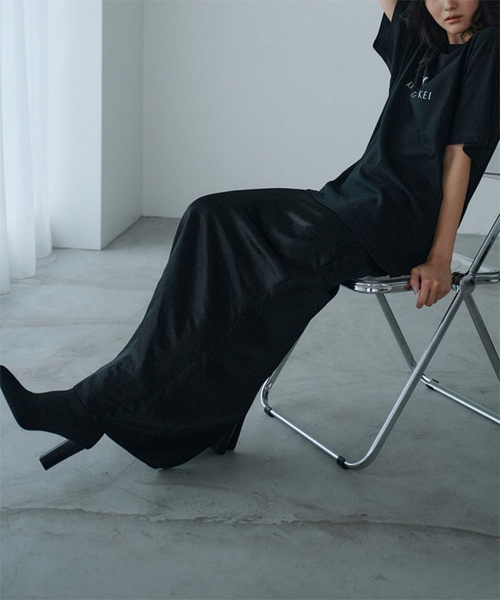 アセテート サテン スカート Iライン 光沢 アイボリー/ブラック/フリー/ロング丈