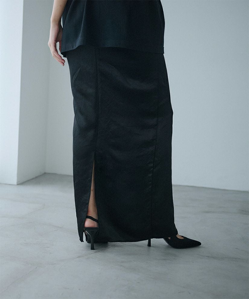 アセテート サテン スカート Iライン 光沢 アイボリー/ブラック/フリー/ロング丈