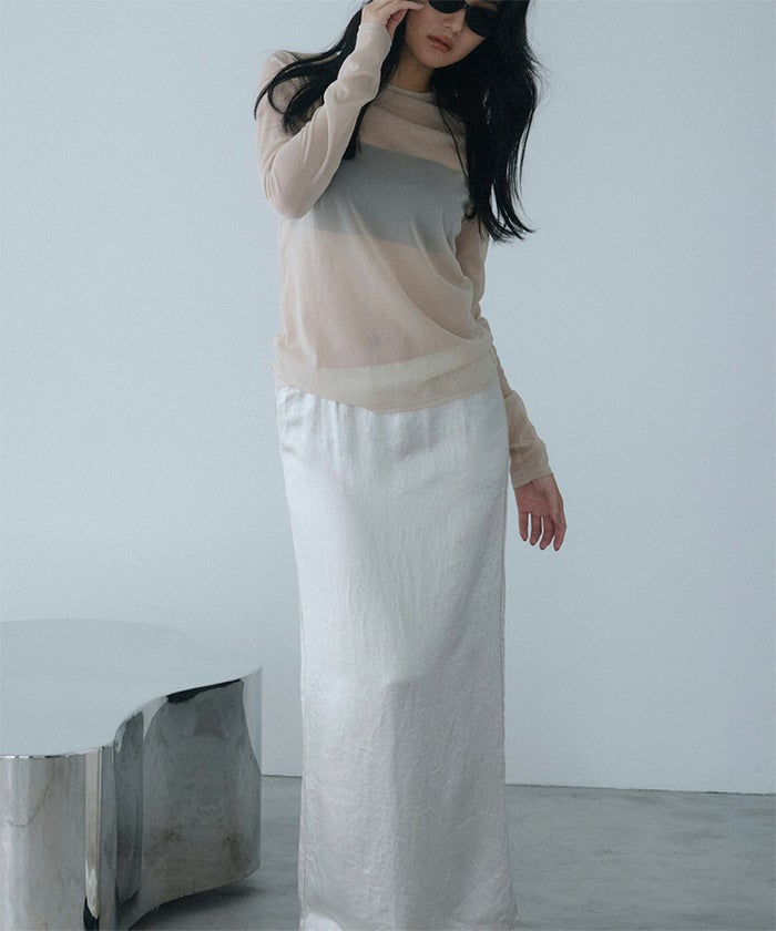 アセテート サテン スカート Iライン 光沢 アイボリー/ブラック/フリー/ロング丈