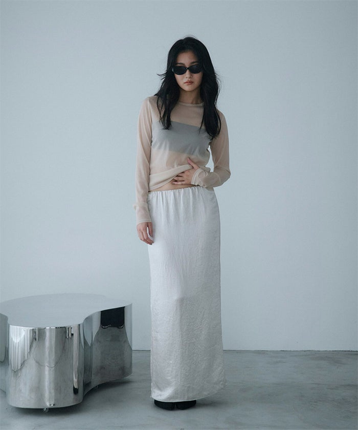 アセテート サテン スカート Iライン 光沢 アイボリー/ブラック/フリー/ロング丈