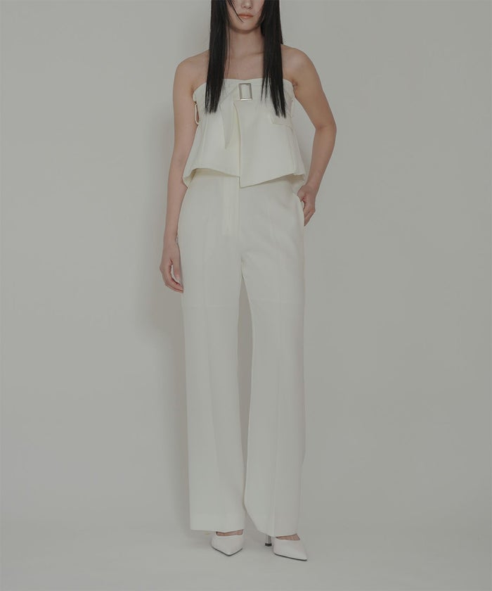 裾フレア セミワイドパンツ センタープレス 美脚 スラッシュポケット ホワイト ブラック S M セミ ワイド パンツ KINO THE KEI