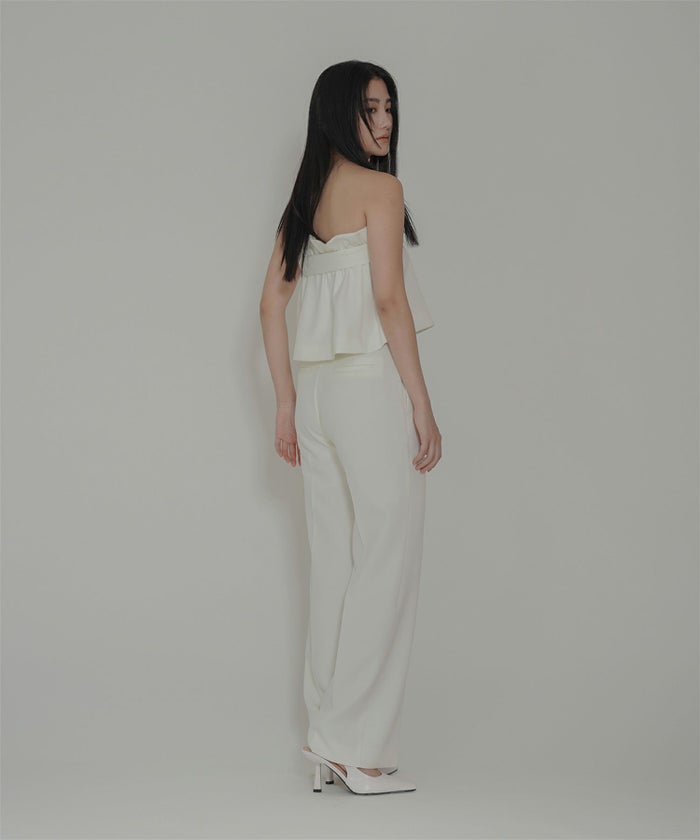 裾フレア セミワイドパンツ センタープレス 美脚 スラッシュポケット ホワイト/ブラック/S/M/ロング丈