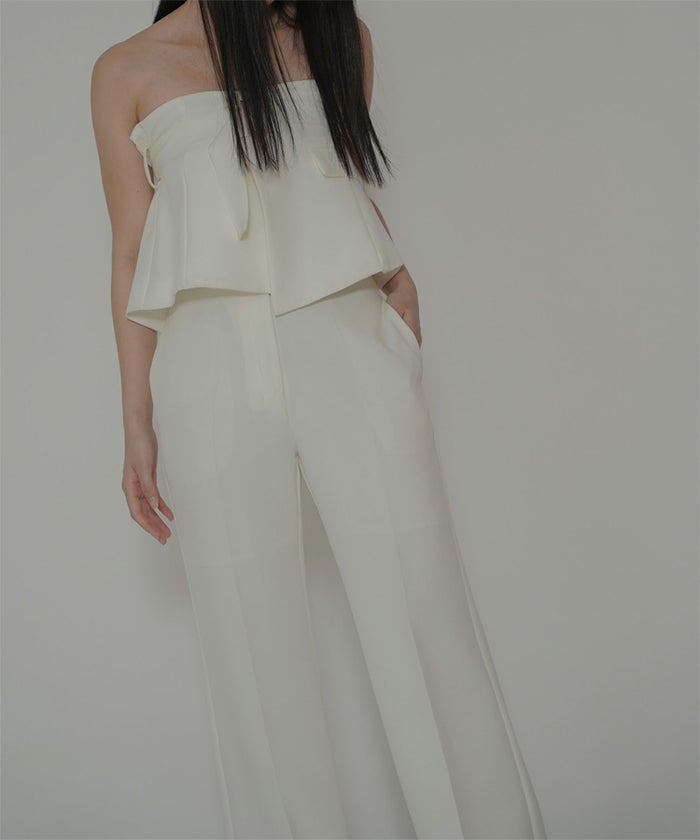 裾フレア セミワイドパンツ センタープレス 美脚 スラッシュポケット ホワイト/ブラック/S/M/ロング丈