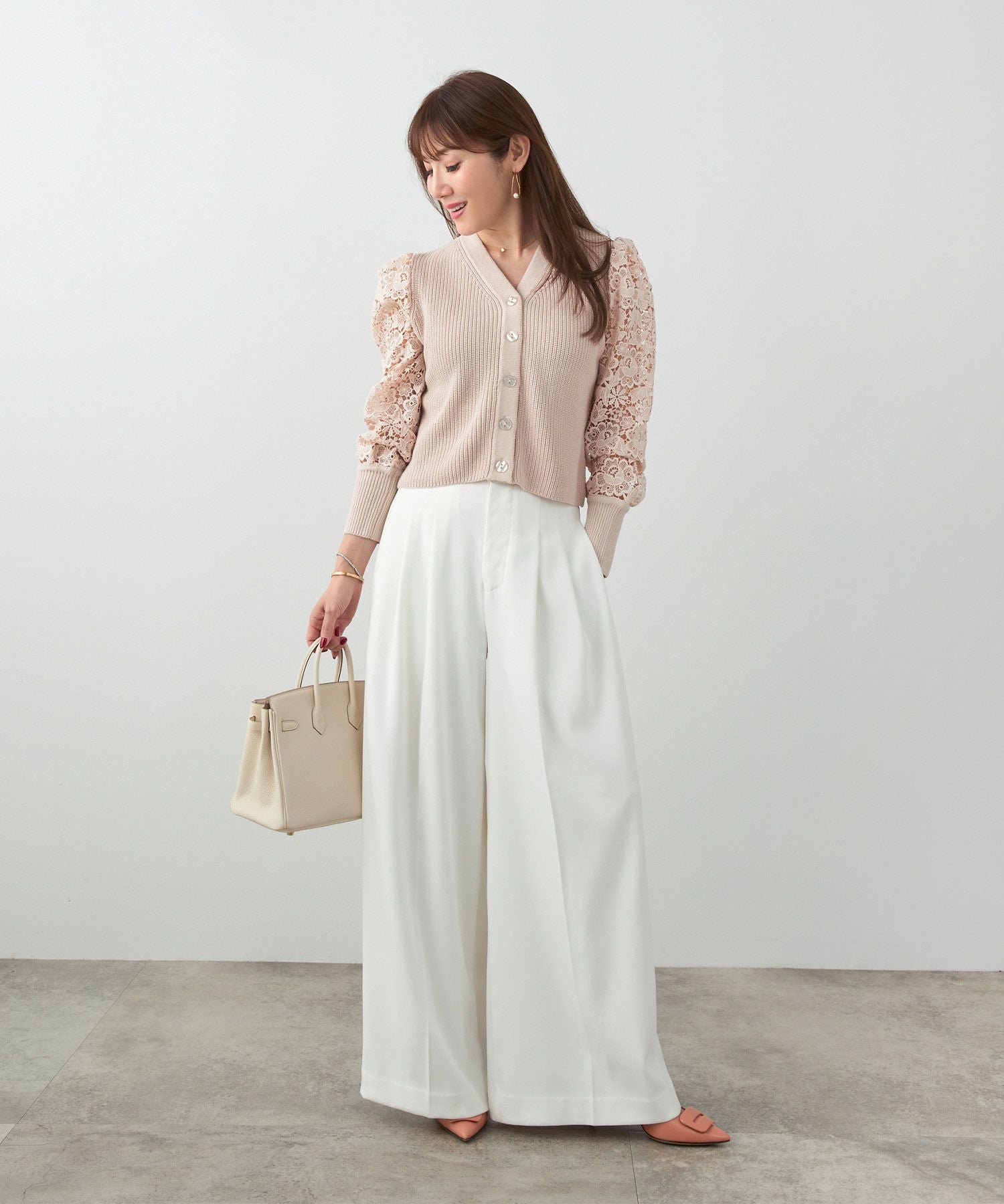 ♡美品♡ Spick & Span 片畔ニットカーディガン ホワイト パール畦ニット カーディガン | スピック＆スパン(Spick and Span