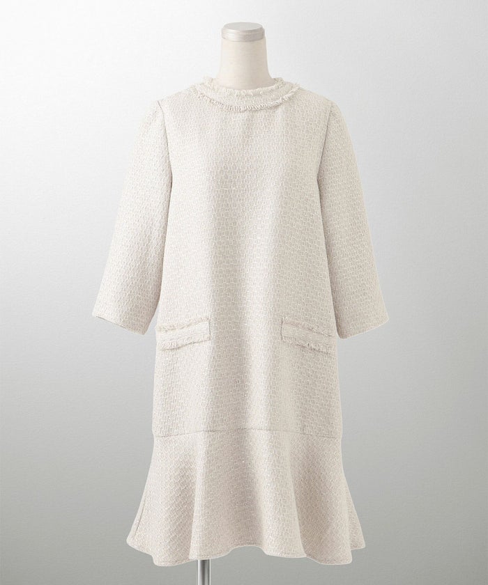 ツイード フリルヘム スパンコール チェック 上品 ミニ丈 グレーミックス/ベージュ/ブラック/M