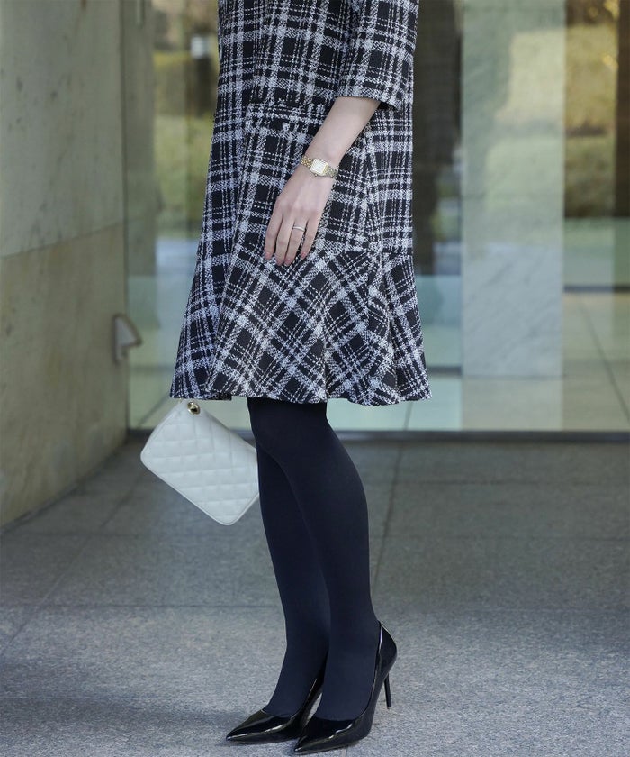 ツイード フリルヘム スパンコール チェック 上品 ミニ丈 グレーミックス/ベージュ/ブラック/M