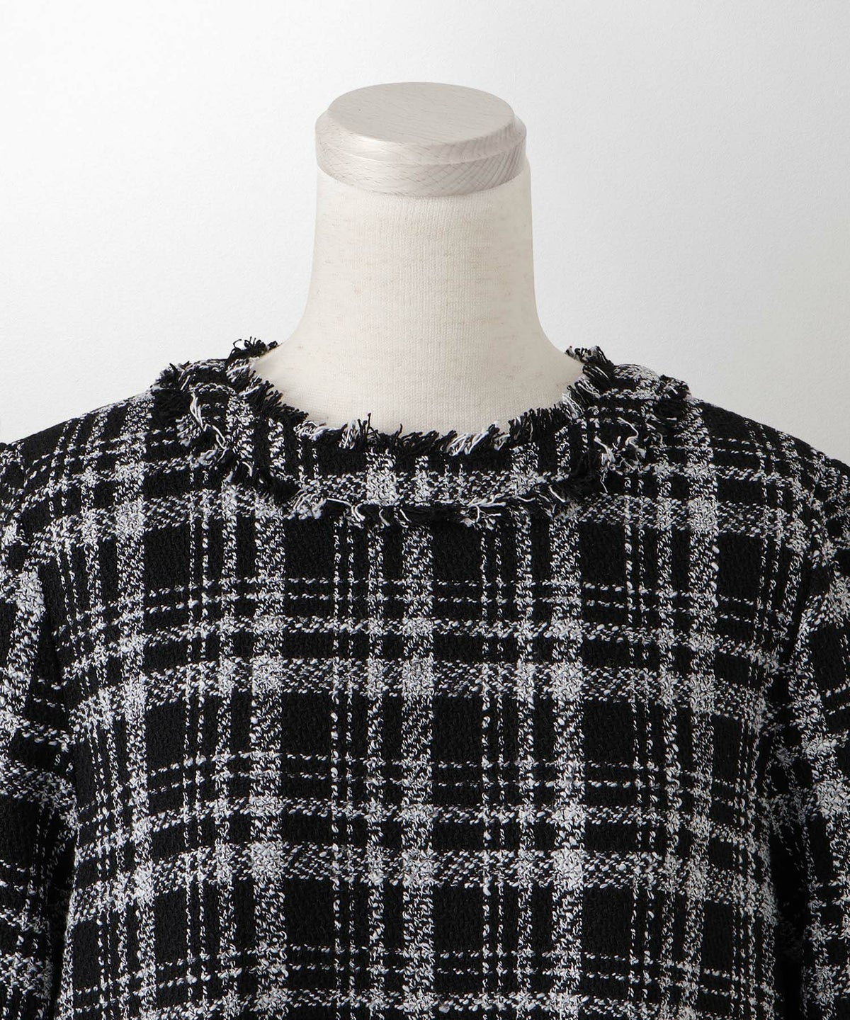 ツイード フリルヘム スパンコール チェック 上品 ミニ丈 グレーミックス/ベージュ/ブラック/M