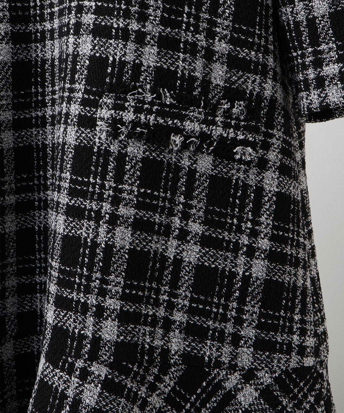 ツイード フリルヘム スパンコール チェック 上品 ミニ丈 グレーミックス/ベージュ/ブラック/M