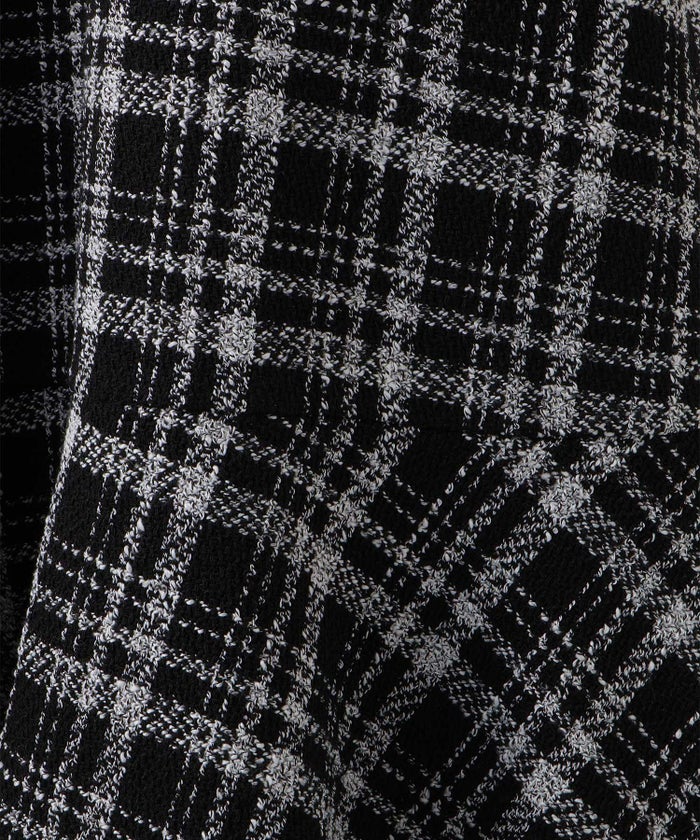 ツイード フリルヘム スパンコール チェック 上品 ミニ丈 グレーミックス/ベージュ/ブラック/M