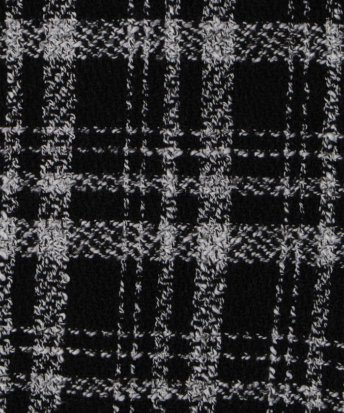 ツイード フリルヘム スパンコール チェック 上品 ミニ丈 グレーミックス/ベージュ/ブラック/M