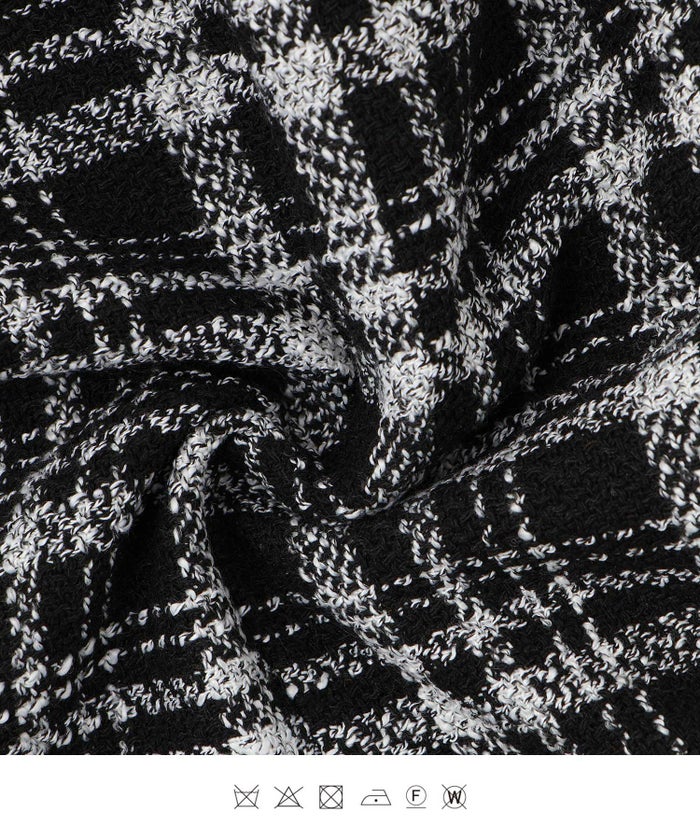 ツイード フリルヘム スパンコール チェック 上品 ミニ丈 グレーミックス/ベージュ/ブラック/M