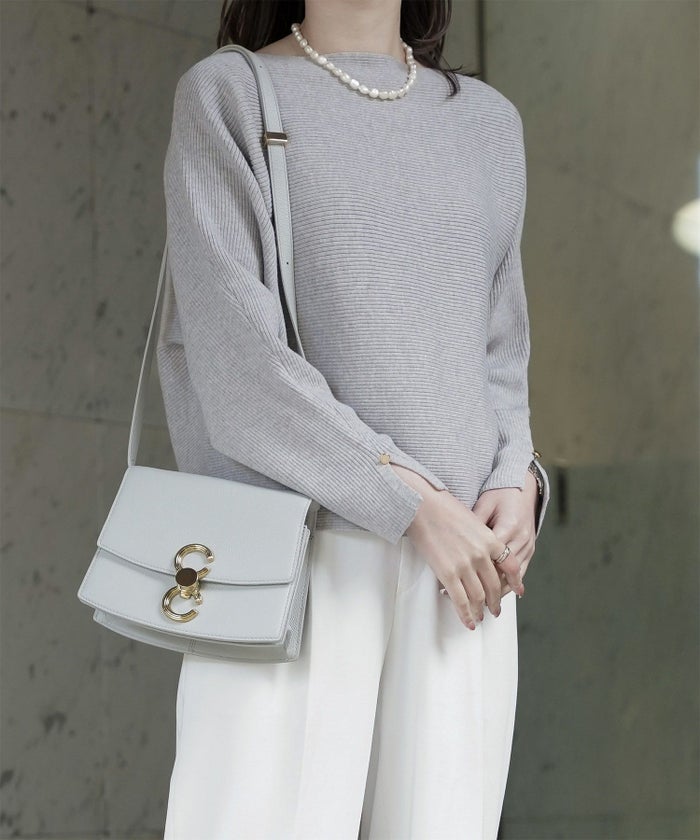 レディース ボートネック 袖 春/アイボリー/ピンク/グレー/ブラック/M/スリット/長袖