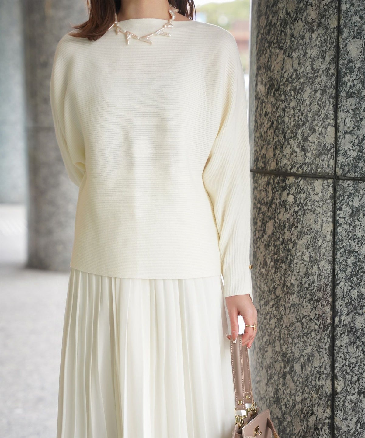 レディース ボートネック 袖 春/アイボリー/ピンク/グレー/ブラック/M/スリット/長袖