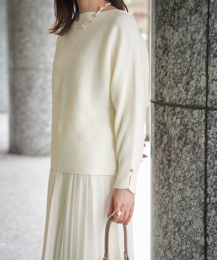 レディース ボートネック 袖 春/アイボリー/ピンク/グレー/ブラック/M/スリット/長袖