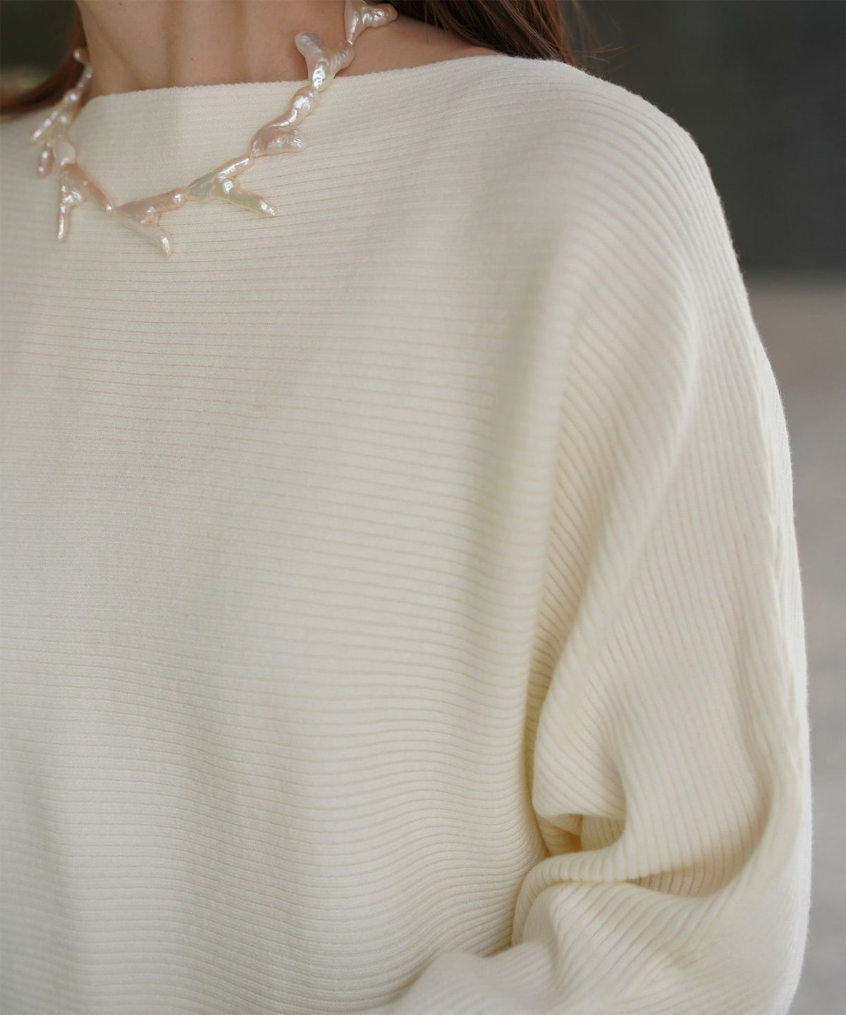 レディース ボートネック 袖 春/アイボリー/ピンク/グレー/ブラック/M/スリット/長袖