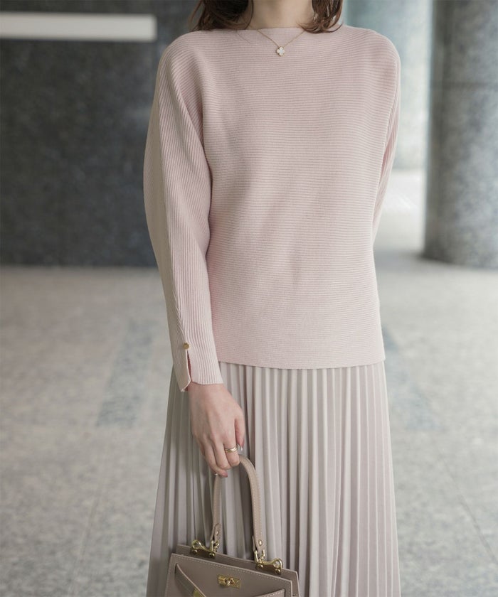 レディース ボートネック 袖 春/アイボリー/ピンク/グレー/ブラック/M/スリット/長袖