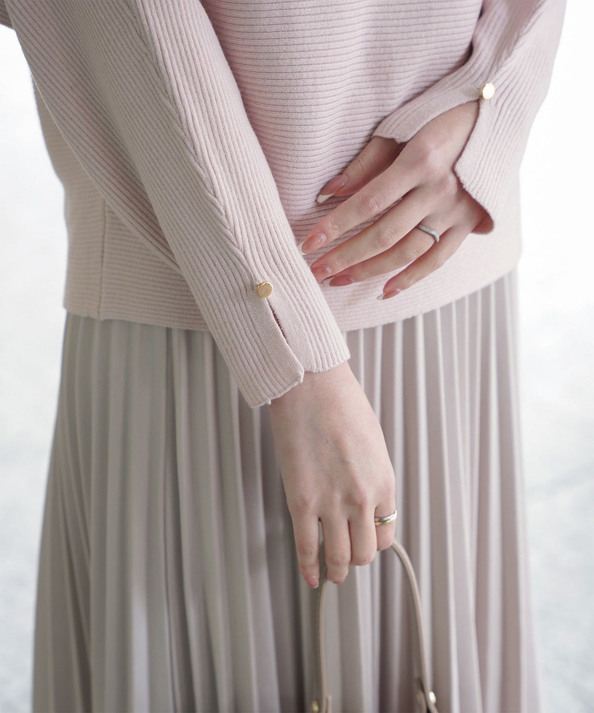 レディース ボートネック 袖 春/アイボリー/ピンク/グレー/ブラック/M/スリット/長袖