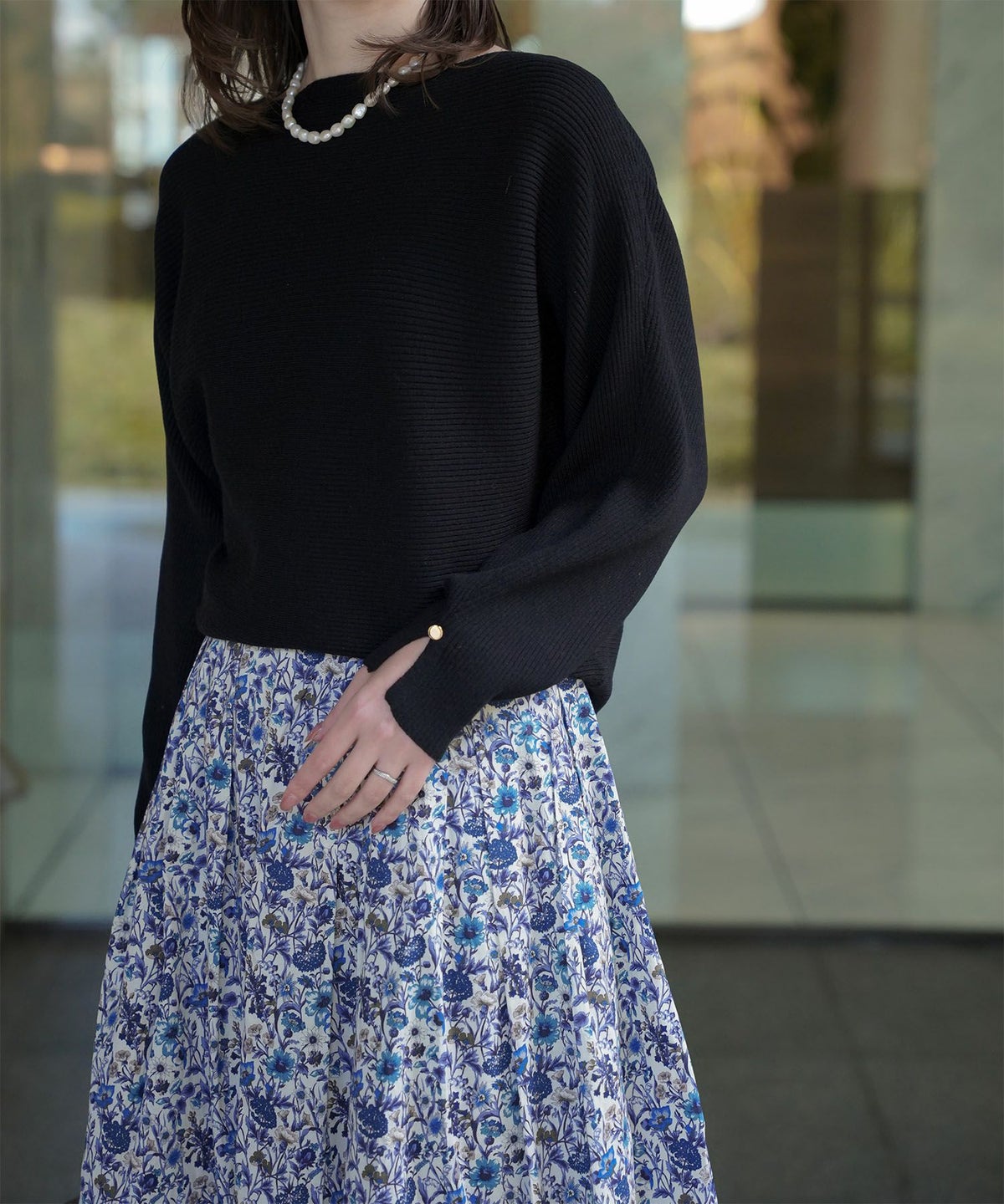 レディース ボートネック 袖 春/アイボリー/ピンク/グレー/ブラック/M/スリット/長袖