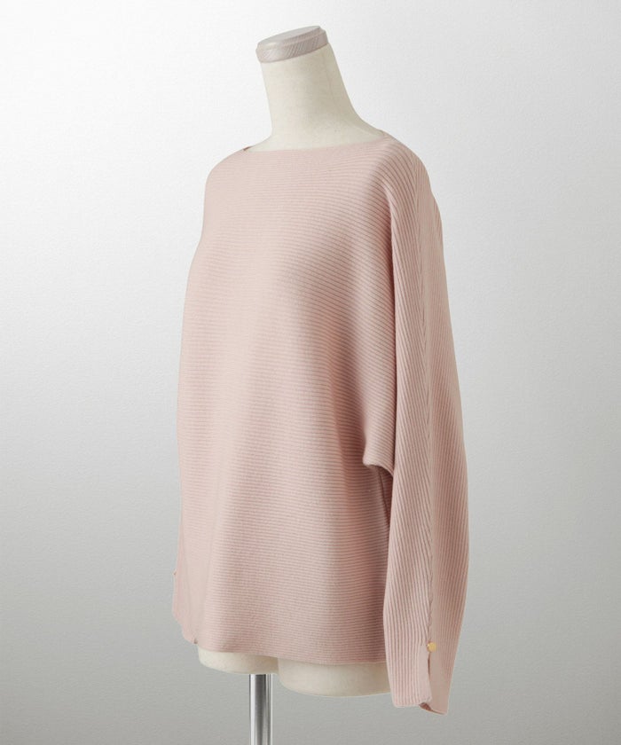 レディース ボートネック 袖 春/アイボリー/ピンク/グレー/ブラック/M/スリット/長袖