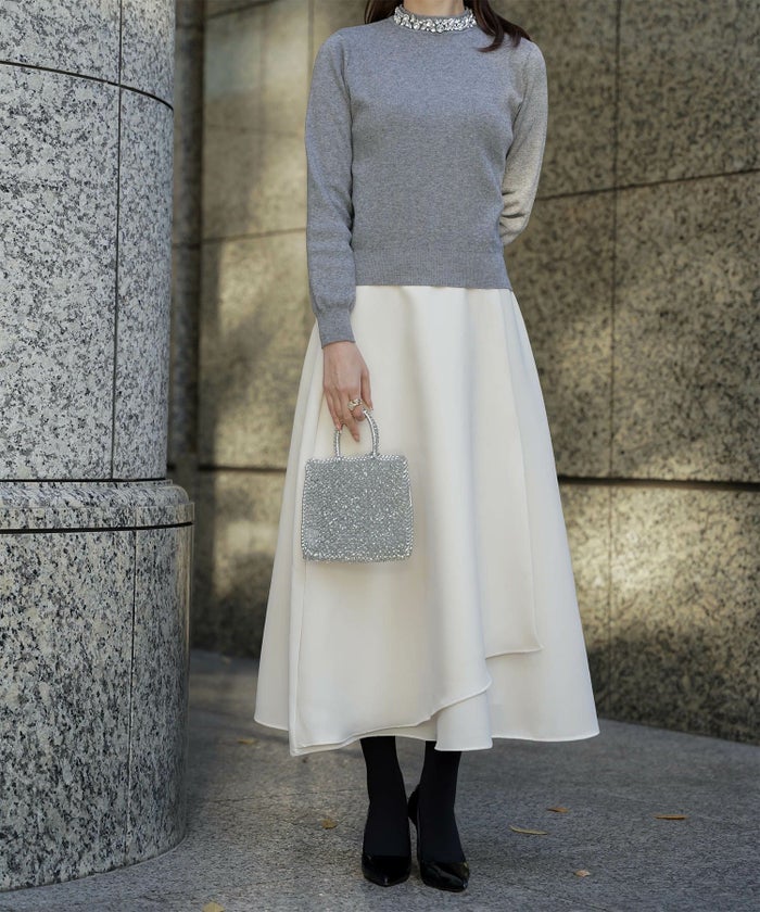 アシンメトリーデザイン ラッフル ラップスカート アイボリー/キャメル/ブラック/M