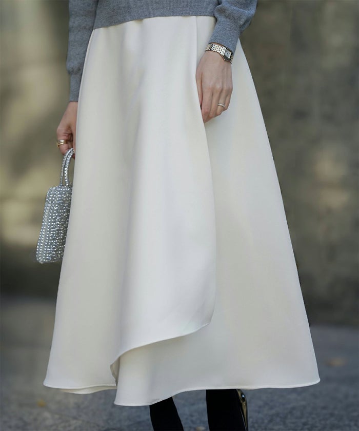 アシンメトリーデザイン ラッフル ラップスカート アイボリー/キャメル/ブラック/M