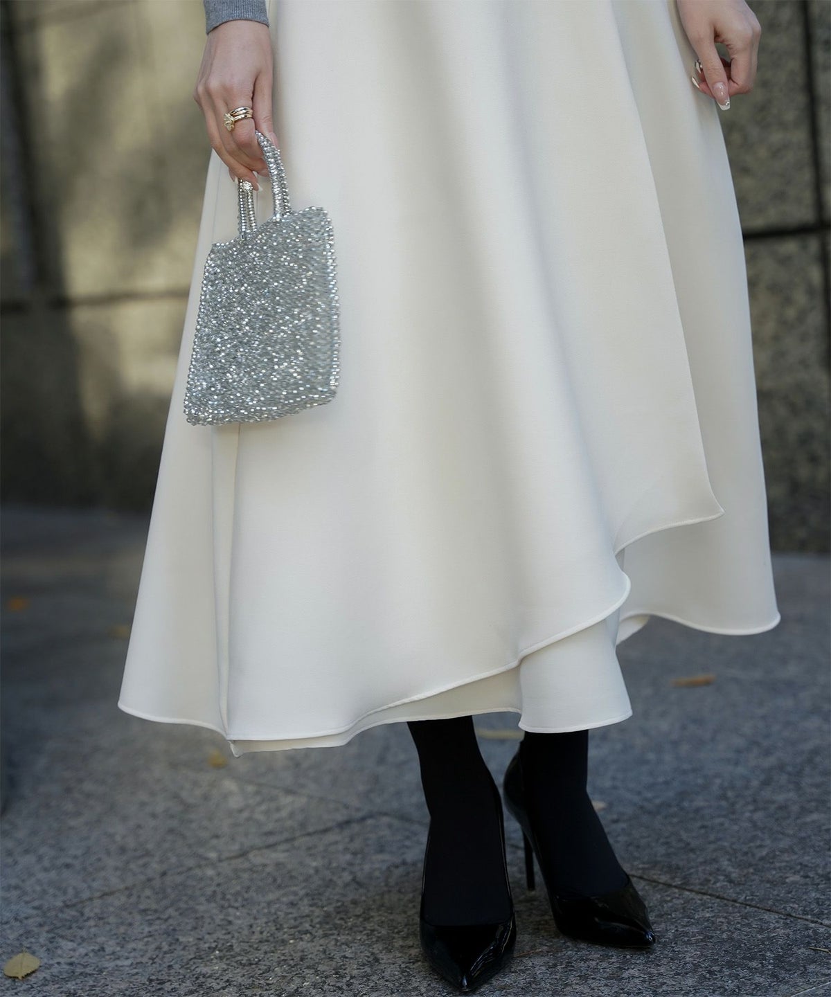 アシンメトリーデザイン ラッフル ラップスカート アイボリー/キャメル/ブラック/M