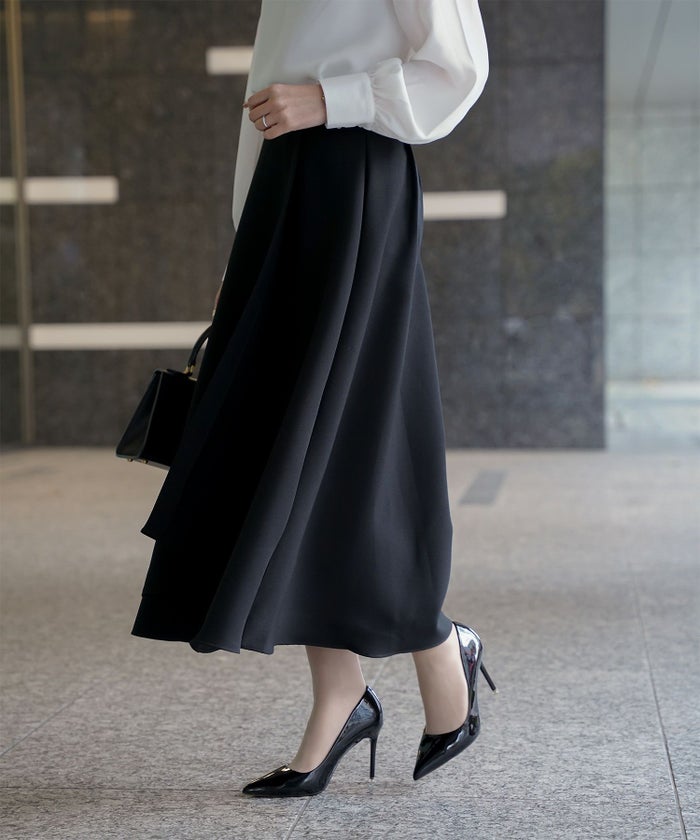 アシンメトリーデザイン ラッフル ラップスカート アイボリー/キャメル/ブラック/M