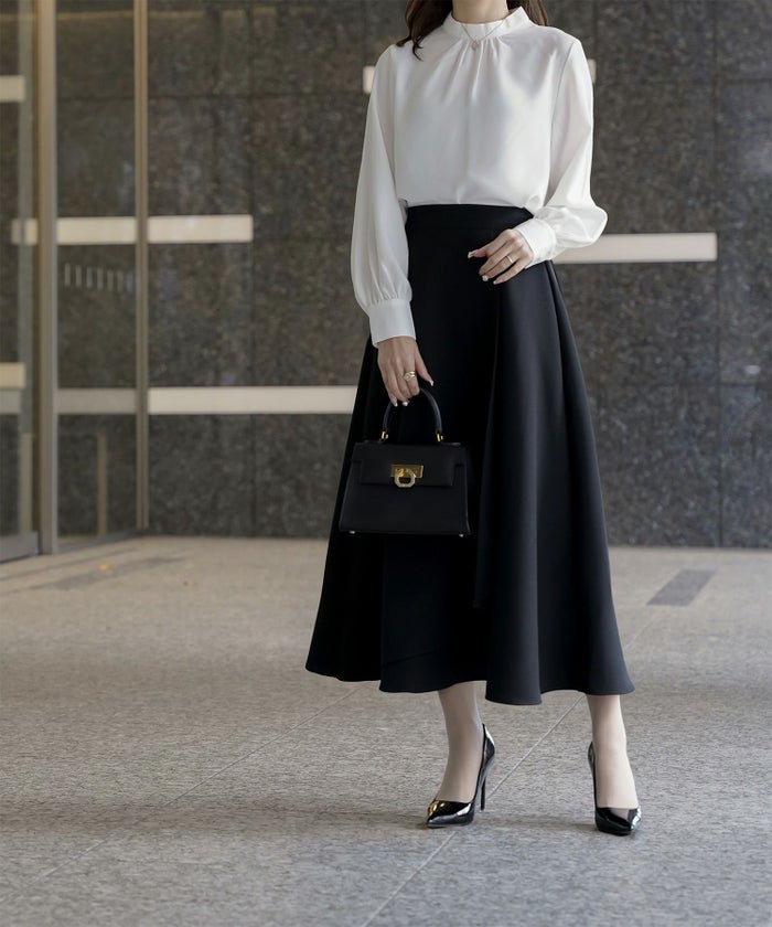 アシンメトリーデザイン ラッフル ラップスカート アイボリー/キャメル/ブラック/M