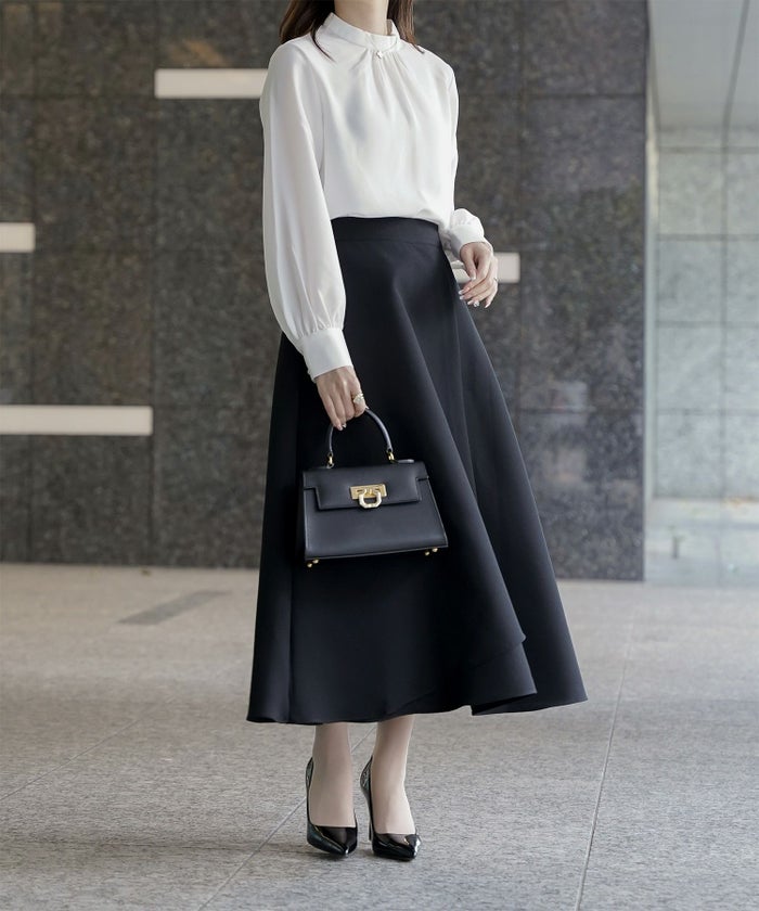 アシンメトリーデザイン ラッフル ラップスカート アイボリー/キャメル/ブラック/M