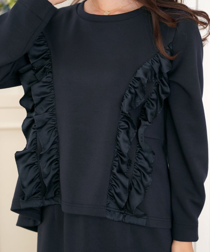 レディース/トップス/プルオーバー/カットソー/ダンボールニット/伸縮性/長袖/春/秋/冬/ワンマイル/旅行/運動会/お出かけ/オフィスカジュアル/きれいめ/動きやすい/フリル/上品/エレガント/カジュアル/フェミニン/アイボリー/ピンク/ネイビー