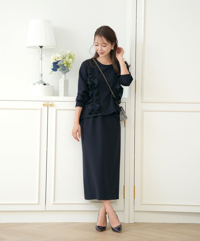 レディース/トップス/プルオーバー/カットソー/ダンボールニット/伸縮性/長袖/春/秋/冬/ワンマイル/旅行/運動会/お出かけ/オフィスカジュアル/きれいめ/動きやすい/フリル/上品/エレガント/カジュアル/フェミニン/アイボリー/ピンク/ネイビー