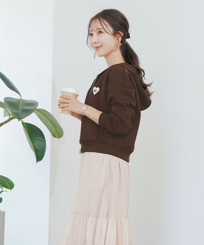 レディース/トップス/パーカー/カットソー/ダンボールニット/伸縮性/長袖/春/秋/冬/ワンマイル/旅行/運動会/お出かけ/オフィスカジュアル/エレガント/カジュアル/フェミニン/刺繍/ハート/ロゴ/アイボリー/ピンク/ネイビー/新色/ブラ