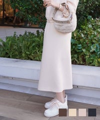 ダンボールニット 伸縮性 春 秋 冬 ワンマイル 旅行 運動会 お出かけ オフィスカジュアル エレガント カジュアル フェミニン 刺繍 ウエストゴム アイボリー ピンク ネイビー 新色 ブラウン ダンボールニット スリット タイトスカート le reve vaniller