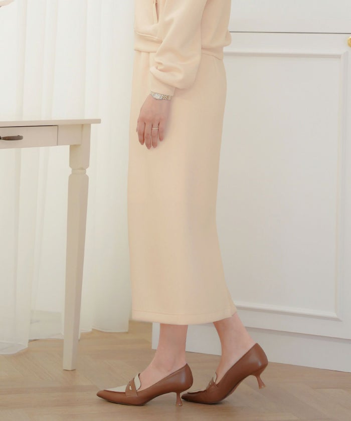 レディース/ボトムス/スカート/タイトスカート/カットソー/ダンボールニット/伸縮性/春/秋/冬/ワンマイル/旅行/運動会/お出かけ/オフィスカジュアル/エレガント/カジュアル/フェミニン/刺繍/ウエストゴム/アイボリー/ピンク/ネイビー/新色/ブラウン