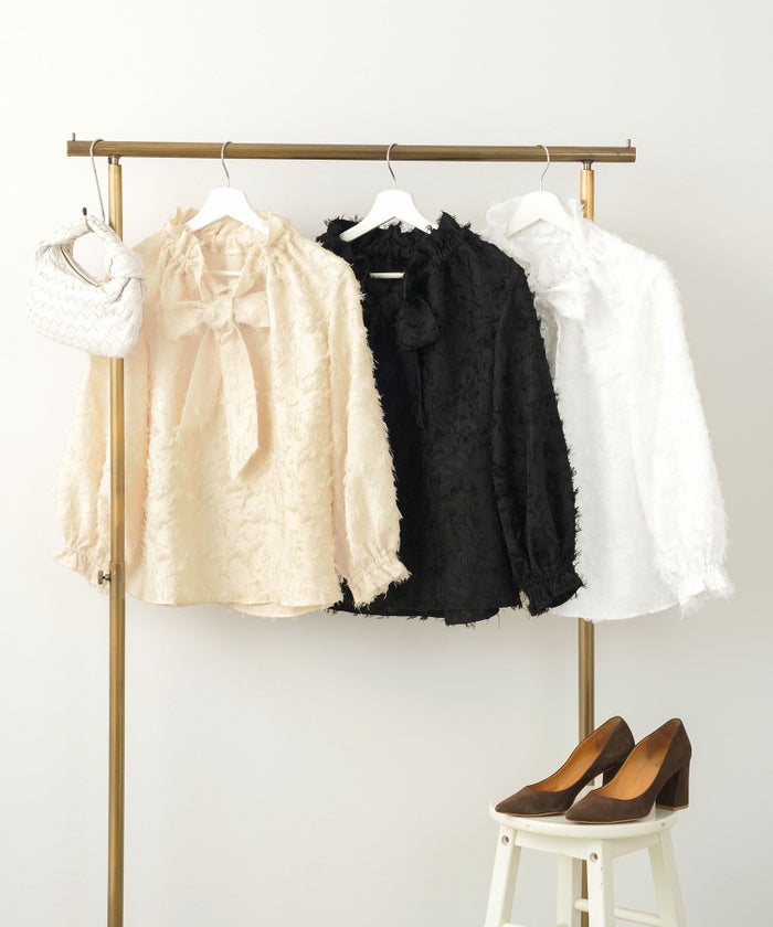 セットアップ対応可ジャガード素材フェミニン春上品大人可愛いリボンエレガントきれいめジョイントスペース