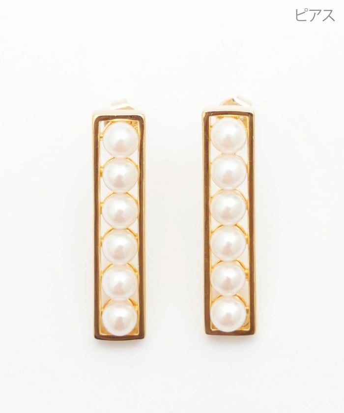 パール レクタングル ピアス イヤリング Pearl Rectangle Pierce Earring 真鍮 チタンポスト プラパール パール レクタングル ピアス イヤリング Pearl Rectangle Pierce Earring （Liala）