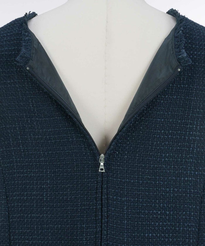 ツイードワンピース生地レディースきれいめ春秋人気おしゃれ大人服かわいい白ジョイントスペース