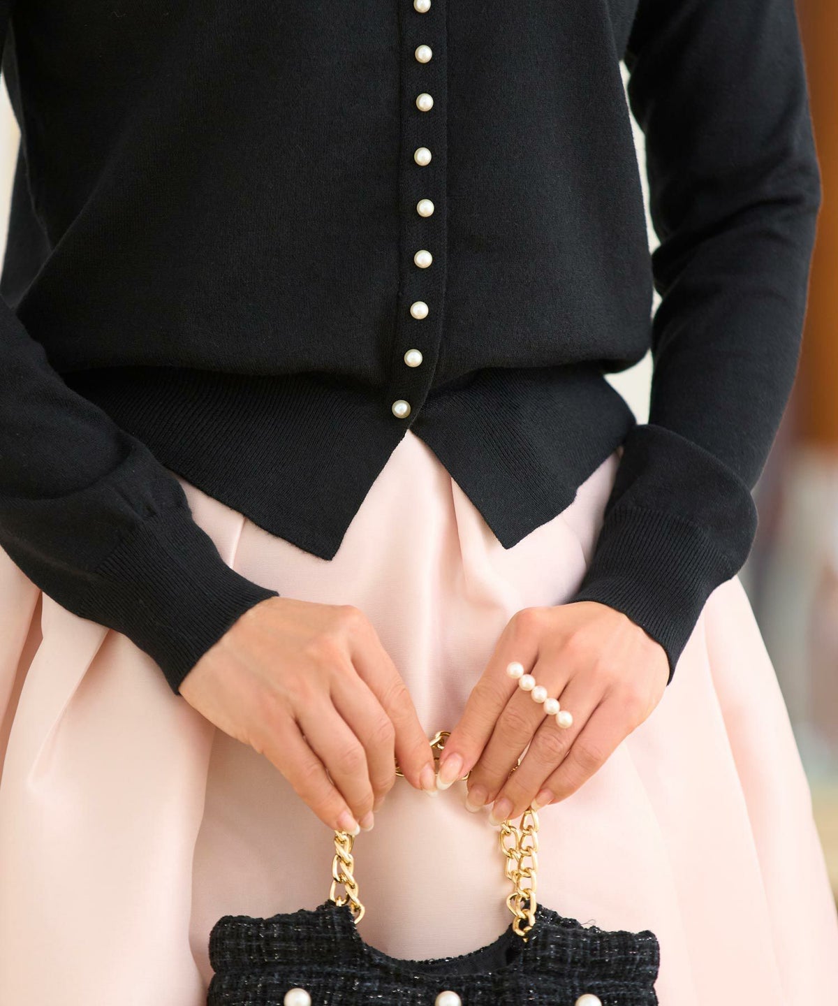 セレクトウォッシャブルトップスニットハイゲージ春秋冬レディースオフィスきれいめかわいい上品大人白黒ジョイントスペース