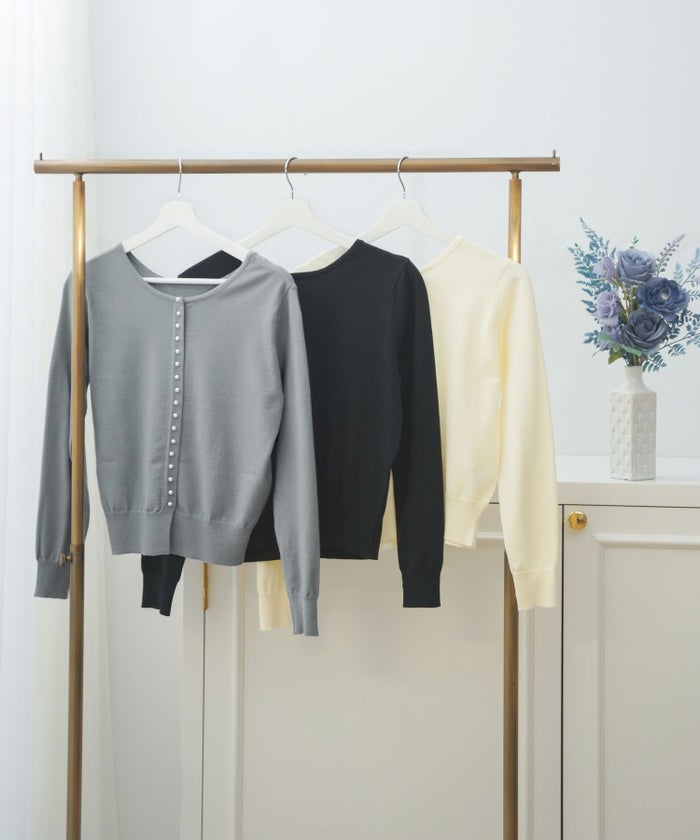 セレクトウォッシャブルトップスニットハイゲージ春秋冬レディースオフィスきれいめかわいい上品大人白黒ジョイントスペース